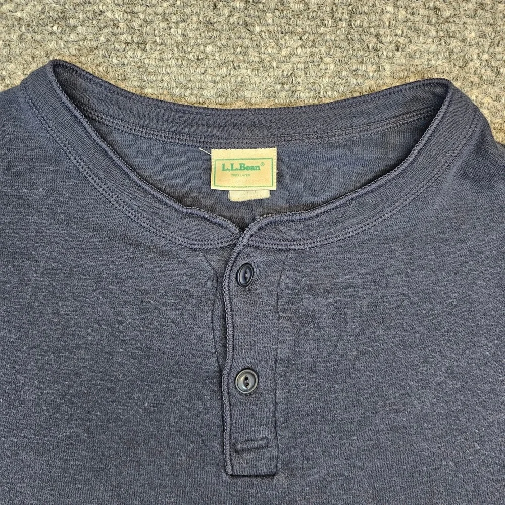 Vintage LL Bean Two Layer River Drivers Henley Shirt Navy Blue‎ Mens Size Large